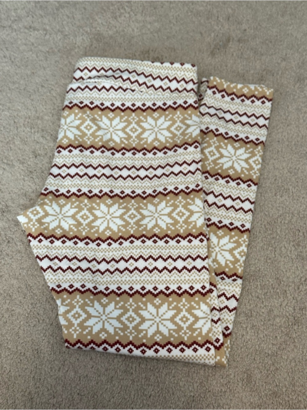 Time and Tru Tan, White & Burgundy Fair Isle Leggings